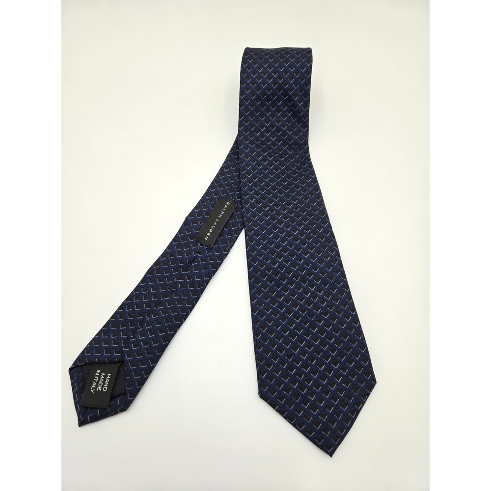 Ralph Lauren Black Label Tie Navy‎ Black Geometric Silk 3" x 58.5" Slim Modern